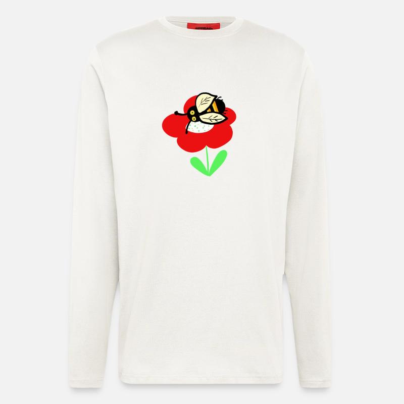 Rote Blume mit putzigen Bienchen - Langarmshirt - made by SPREAD  - OFF WHITE