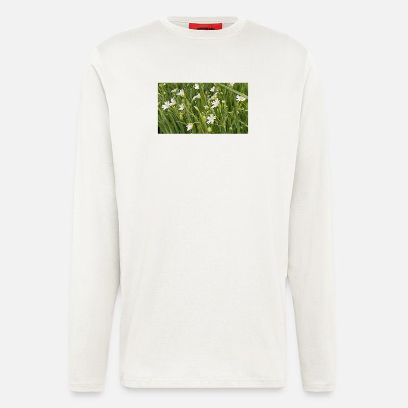 Fleurs blanches de prairie sauvage - Manches longues bio décontracté fabriqué en UE - OFF WHITE