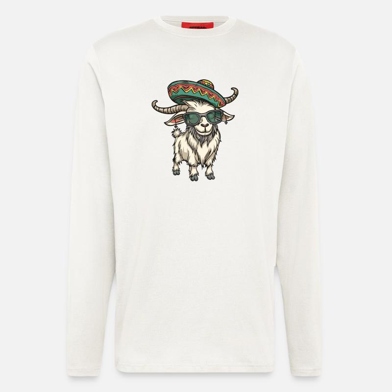 Bergziege Comic Lustig Sombrero - Langarmshirt - made by SPREAD  - OFF WHITE