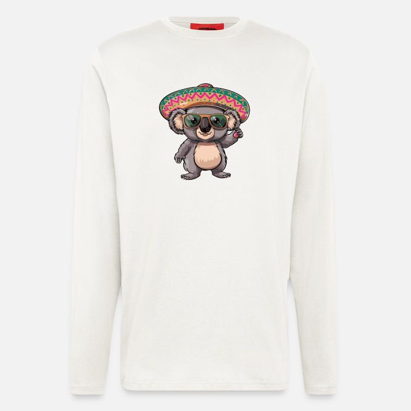 Koala Comic Sombrero drôle - Manches longues bio décontracté fabriqué en UE - OFF WHITE