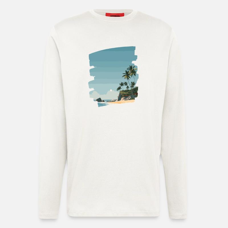 Sonnenuntergangsstrand mit Palmen - Langarmshirt - made by SPREAD  - OFF WHITE