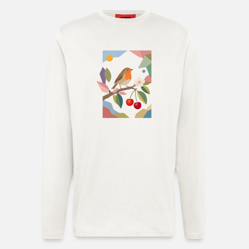 Robin Bird on Branch Cherry Design - Longsleeve - made by SPREAD  - OFF WHITE
