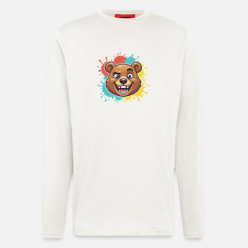 Fröhlicher Bärenkopf mit Farbspritzern - Langarmshirt - made by SPREAD  - OFF WHITE