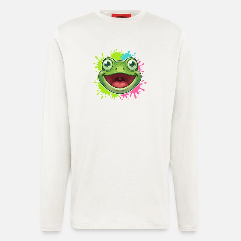 Éclaboussure joyeuse de grenouilles - Manches longues bio décontracté fabriqué en UE - OFF WHITE