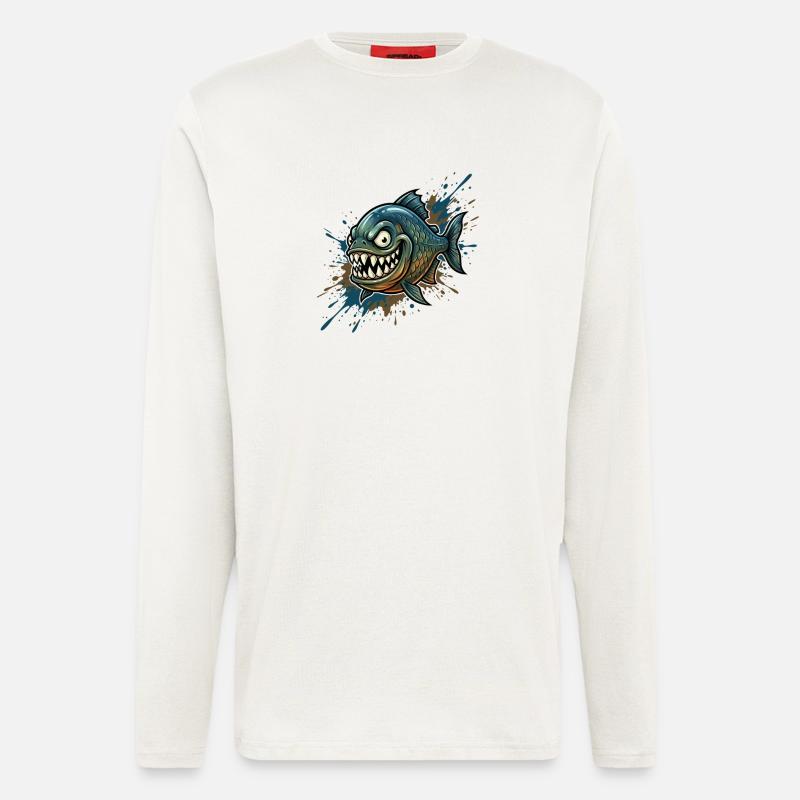 Brave piranha with paint splashes - Longsleeve - made by SPREAD  - OFF WHITE