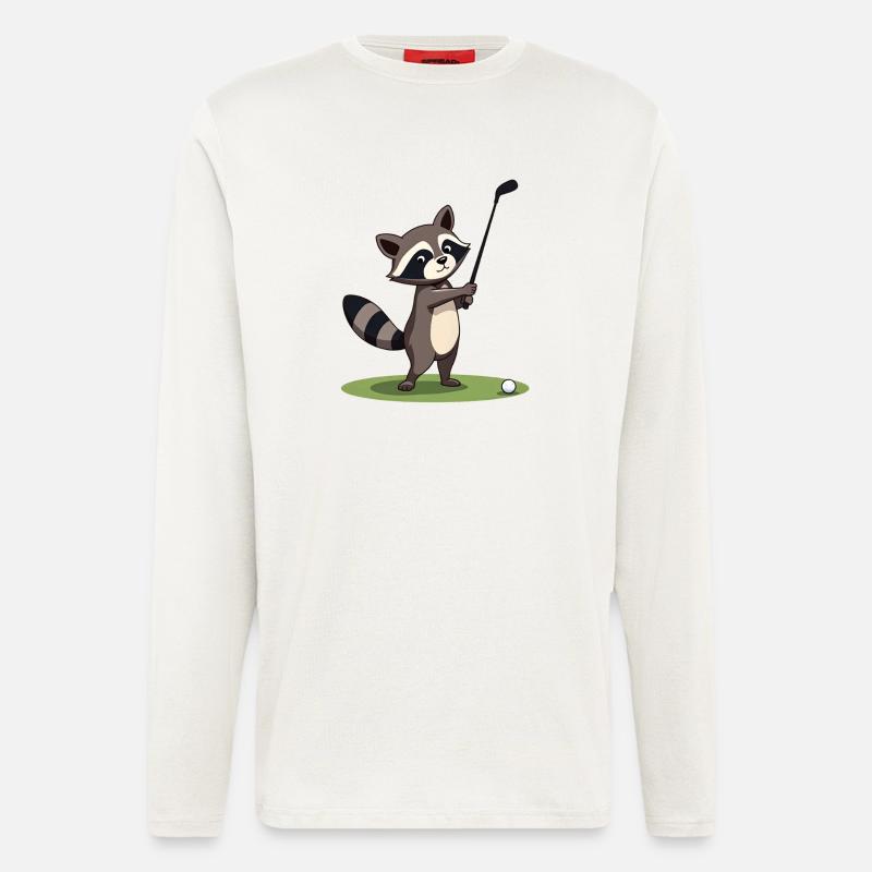 Waschbär spielt Golf - Langarmshirt - made by SPREAD - OFF WHITE
