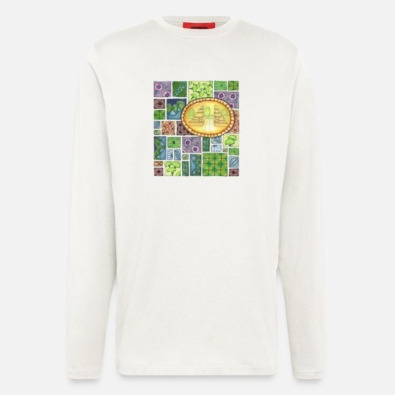 Bali temple on pattern patchwork - Langarmshirt - made by SPREAD  - OFF WHITE