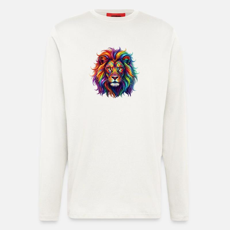 Regenbogenlöwe / Löwe in Regenbogenfarben - Langarmshirt - made by SPREAD  - OFF WHITE