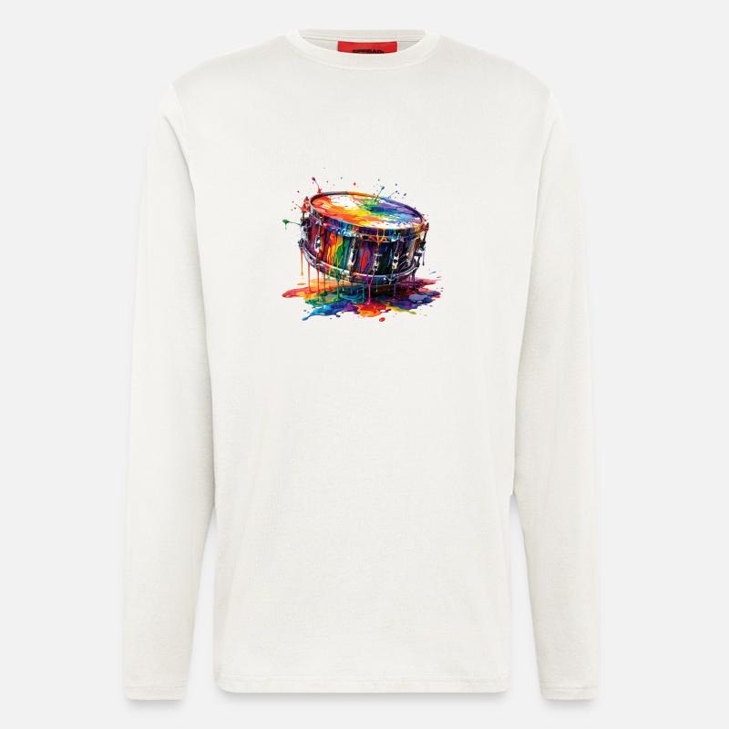 Snaredrum mit tropfender Farbe - Langarmshirt - made by SPREAD - OFF WHITE