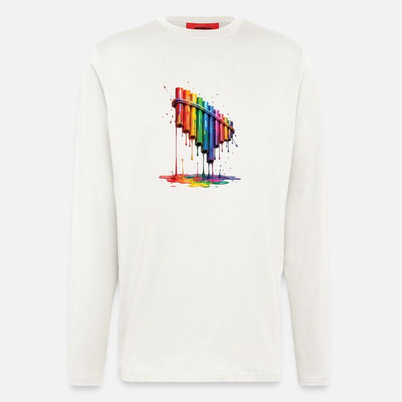 Pan flute with dripping paint - Longsleeve - made by SPREAD  - OFF WHITE