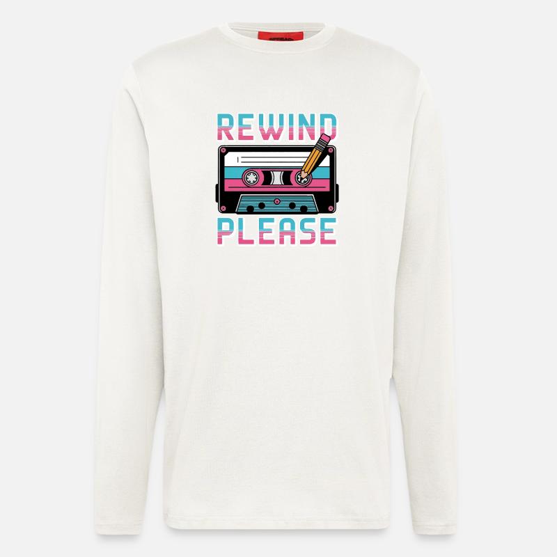 Rewind Please Cassette Retro - Longsleeve - made by SPREAD - OFF WHITE