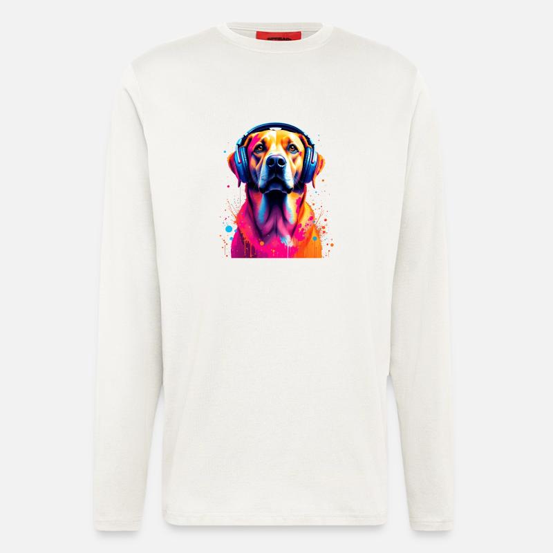 Labbi Labrador mit Kopfhörer - Langarmshirt - made by SPREAD  - OFF WHITE