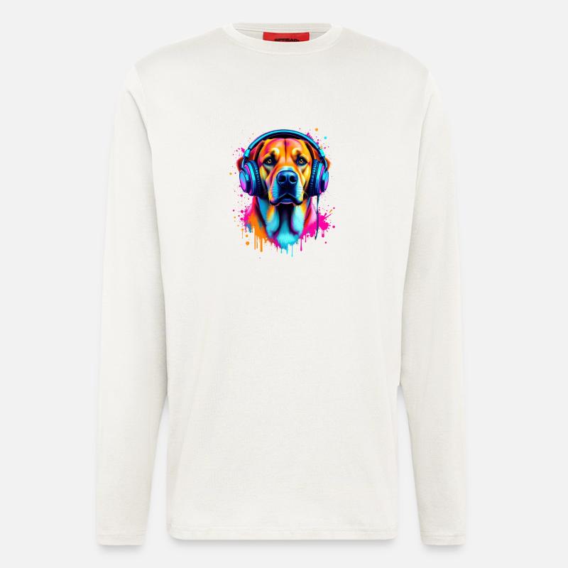 Labrador mit Kopfhörer - Langarmshirt - made by SPREAD  - OFF WHITE