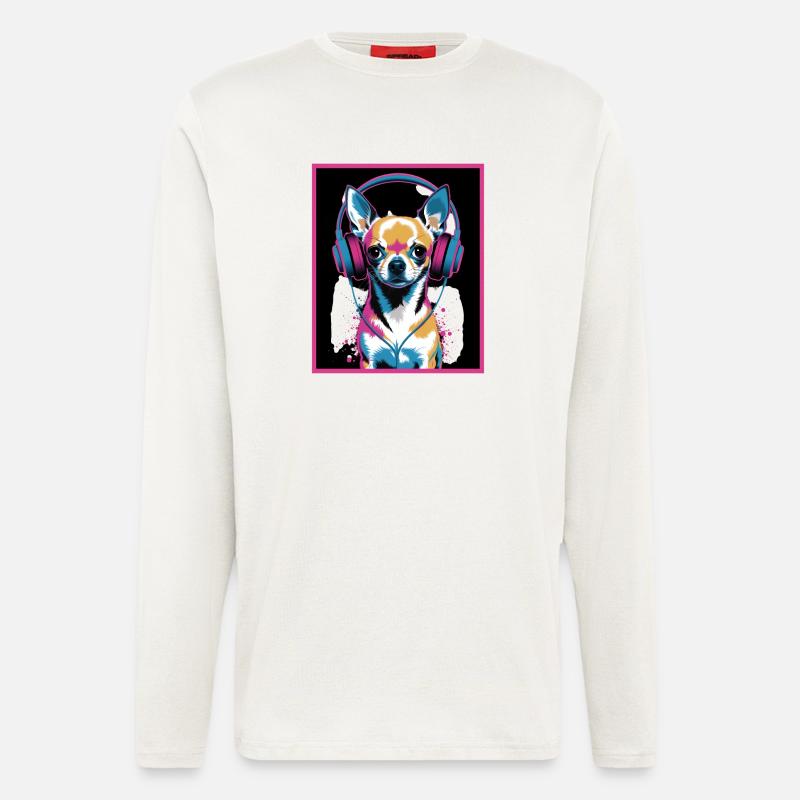 Chihuahua mit Kopfhörer - Langarmshirt - made by SPREAD  - OFF WHITE