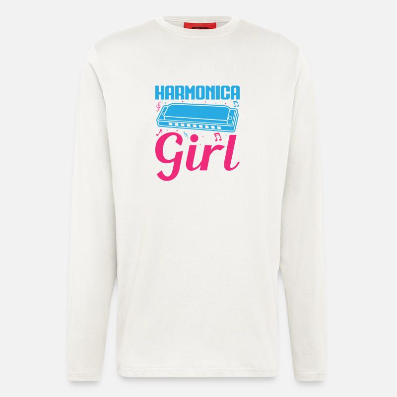Funny Harmonica Player Girl Harmonica - Longsleeve - made by SPREAD  - OFF WHITE