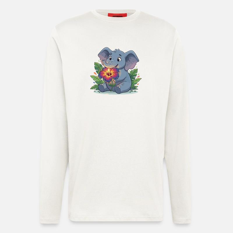 Elefant mit Hibiskusblüte - Langarmshirt - made by SPREAD - OFF WHITE