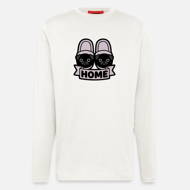 Pug Slippers Home Banner - Longsleeve - made by SPREAD - OFF WHITE