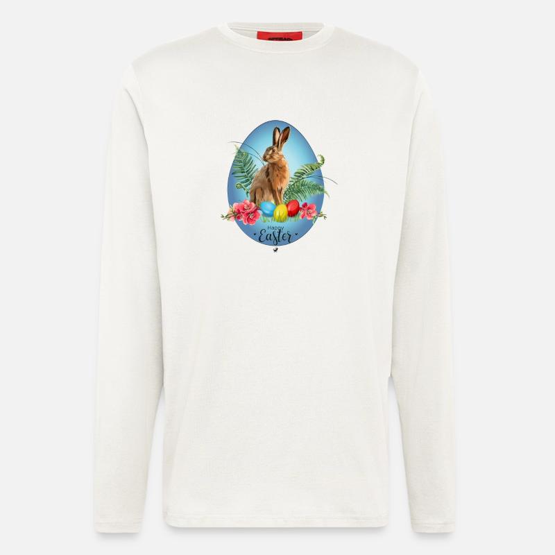Hase, Ostereier und Kirschblüten Abbildung - Langarmshirt - made by SPREAD  - OFF WHITE