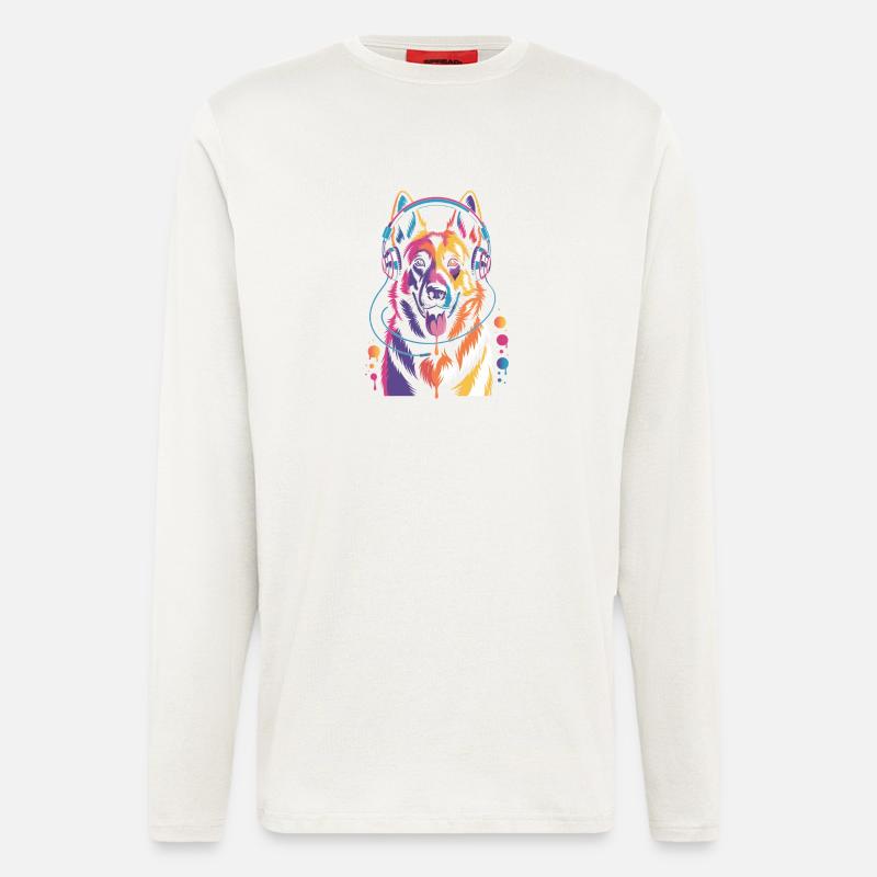 Deutscher Schäferhund mit Kopfhörer - Langarmshirt - made by SPREAD  - OFF WHITE