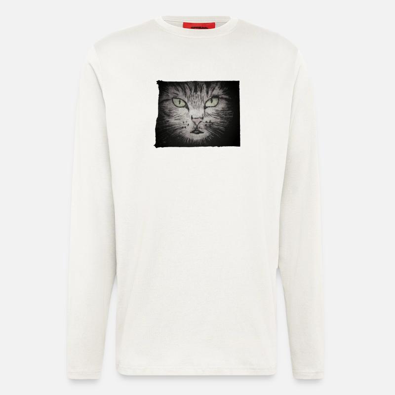 Katze schwarz - handgeschnitzte Druckvorlage - Langarmshirt - made by SPREAD  - OFF WHITE