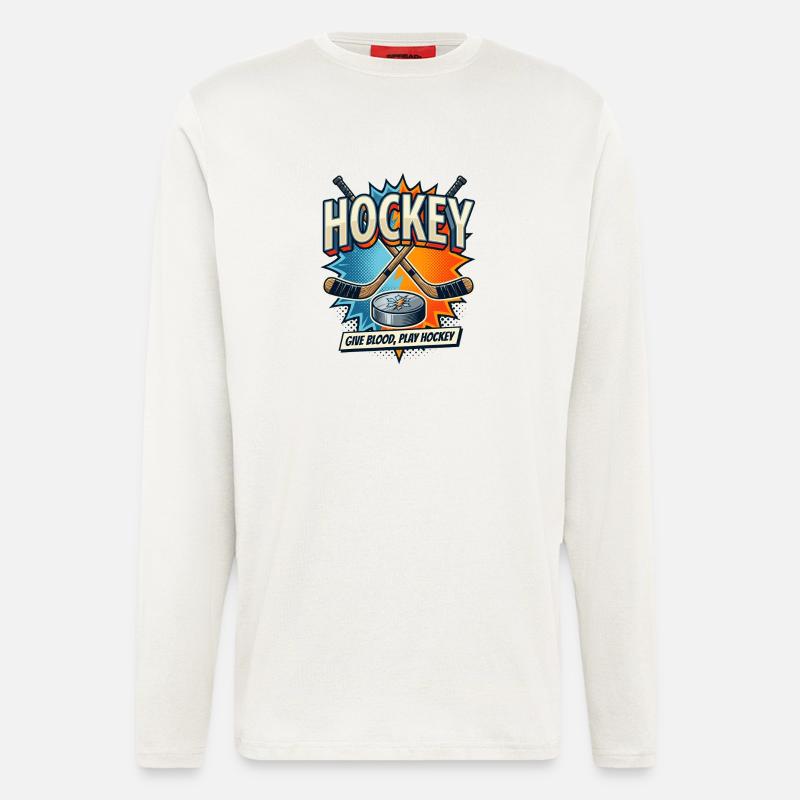 Retro Eishockey Schläger Puck Comic - Longsleeve - made by SPREAD  - OFF WHITE