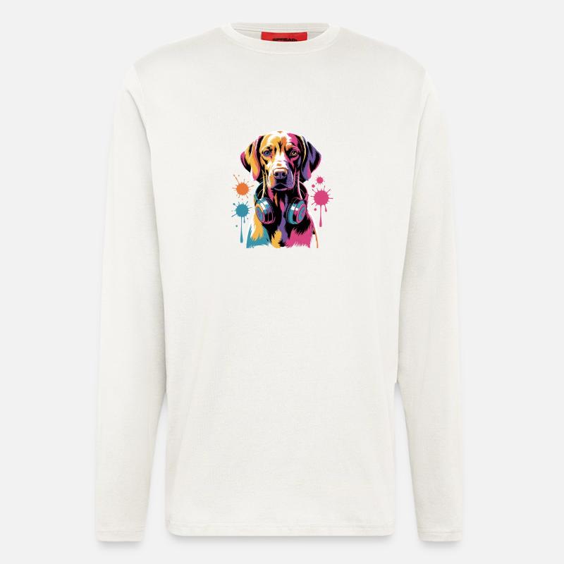 Viszla mit Kopfhörer - Langarmshirt - made by SPREAD  - OFF WHITE