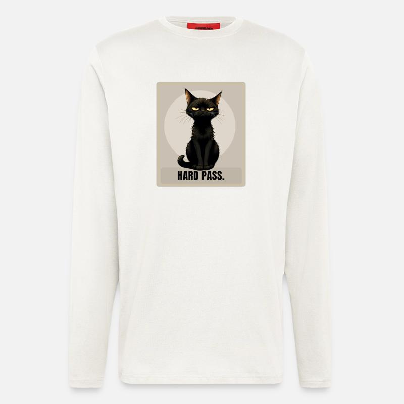 HARD PASS Sarcastic Black Cat Design - Langarmshirt - made by SPREAD  - OFF WHITE