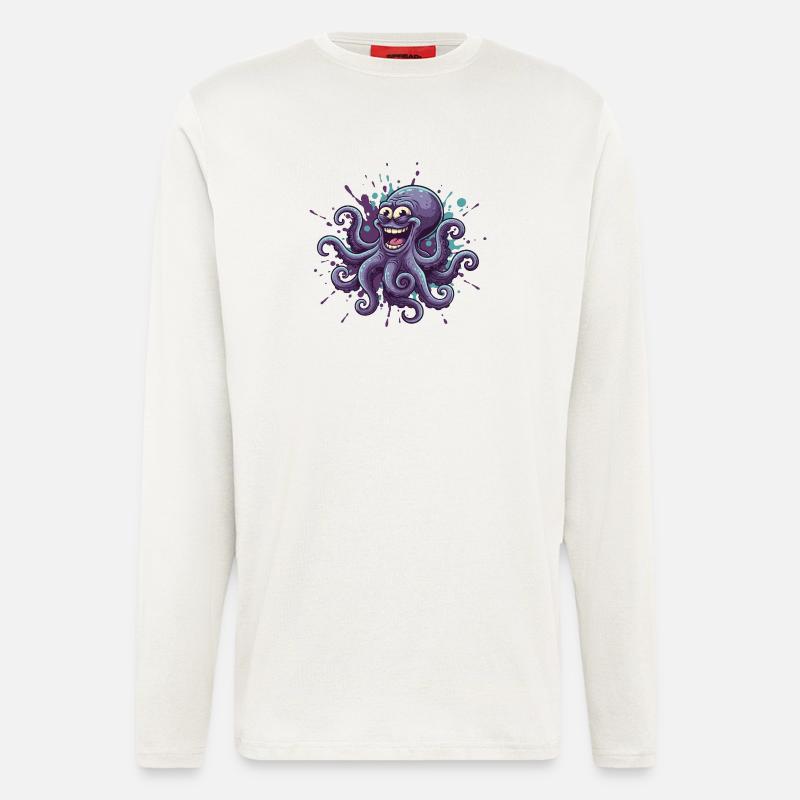 Fröhlicher Tinten-Oktopus Graffiti - Langarmshirt - made by SPREAD  - OFF WHITE
