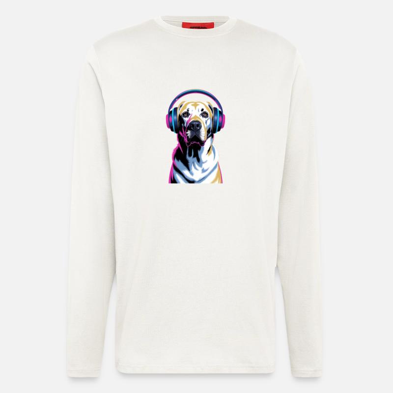 Labrador mit Kopfhörern - Langarmshirt - made by SPREAD - OFF WHITE