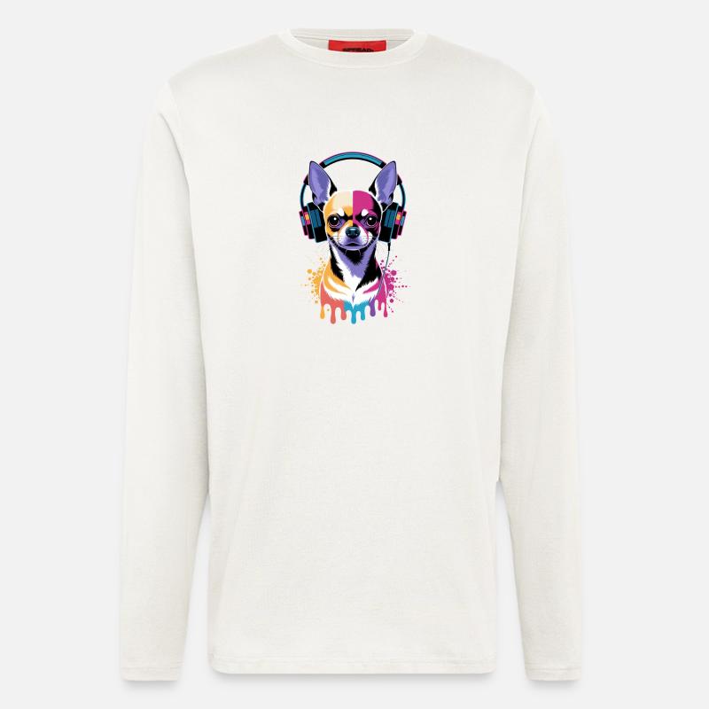 Chihuahua mit Kopfhörer - Langarmshirt - made by SPREAD  - OFF WHITE