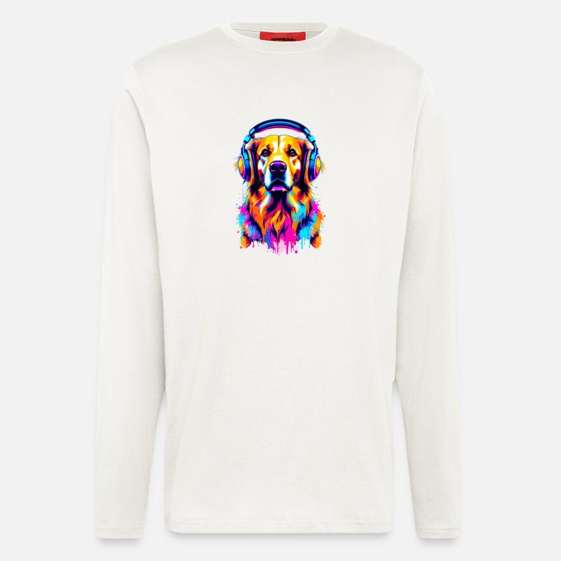 Golden Retriever mit Kopfhörer - Langarmshirt - made by SPREAD  - OFF WHITE