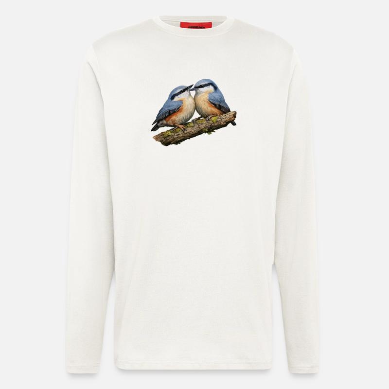 Two Nuthatches on Branch - Longsleeve - made by SPREAD  - OFF WHITE