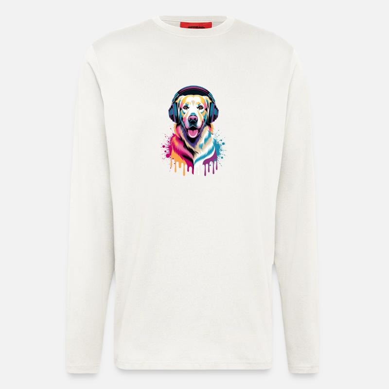 Golden Retriever mit Kopfhörer - Langarmshirt - made by SPREAD - OFF WHITE