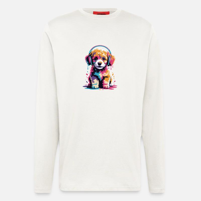 Pudel Welpe mit Kopfhörer - Langarmshirt - made by SPREAD - OFF WHITE