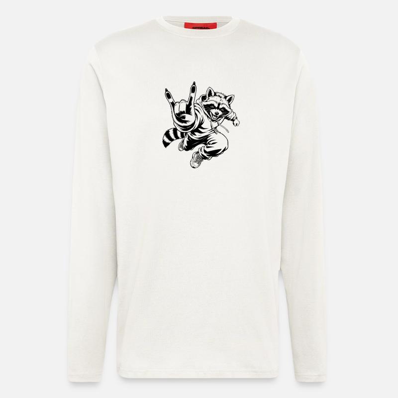 Rockender Waschbär mit Pommesgabel - Langarmshirt - made by SPREAD - OFF WHITE