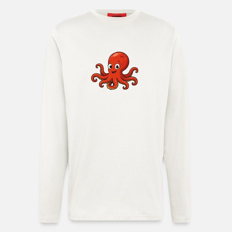 Cuddly Red Octopus Cartoon - Longsleeve - made by SPREAD - OFF WHITE