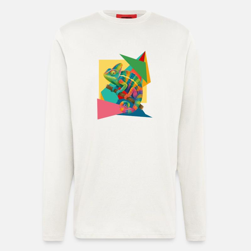 Buntes Chamäleon Geometrie Kunst  - Langarmshirt - made by SPREAD  - OFF WHITE