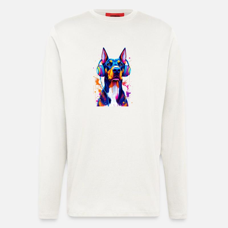 Doberman with headphones - Longsleeve - made by SPREAD - OFF WHITE