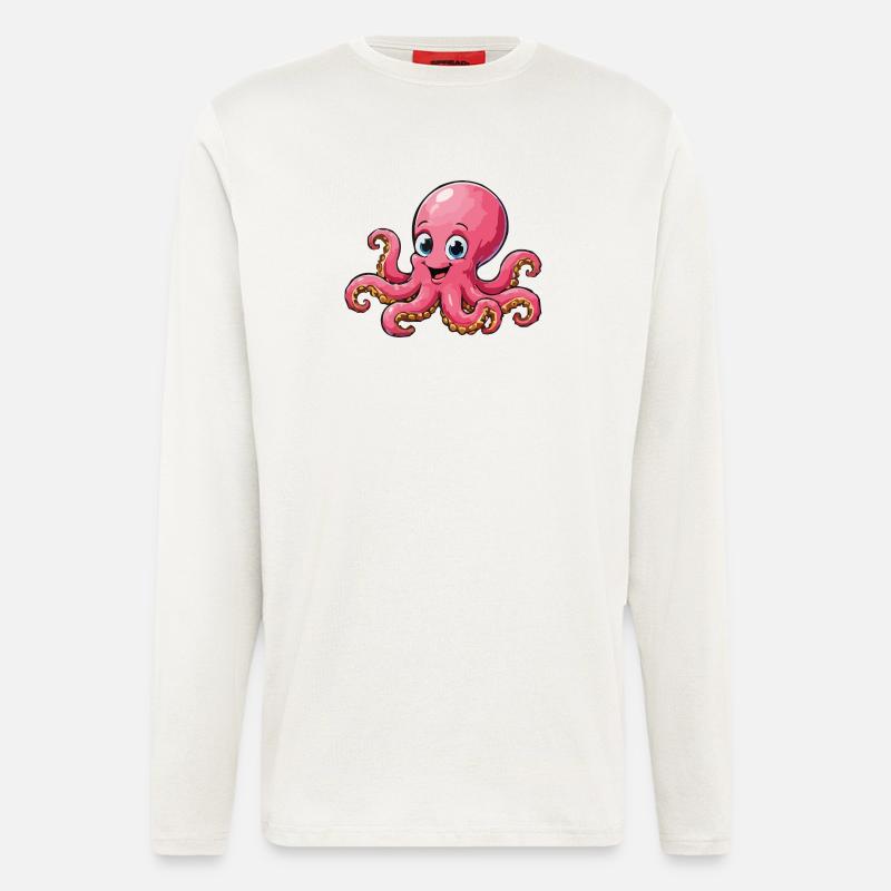 Cuddly Pink Octopus Cartoon - Longsleeve - made by SPREAD  - OFF WHITE
