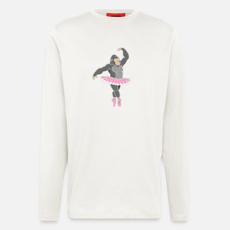 Gorille en tutu rose dansant - Manches longues bio décontracté fabriqué en UE - OFF WHITE