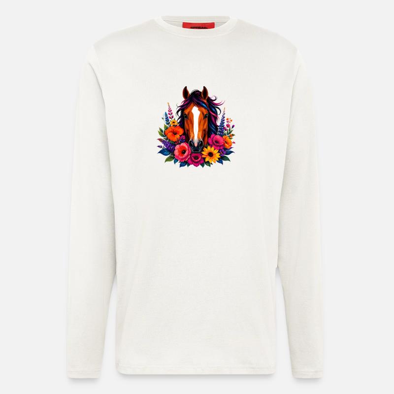 Pferd mit Blütenkranz - Langarmshirt - made by SPREAD  - OFF WHITE