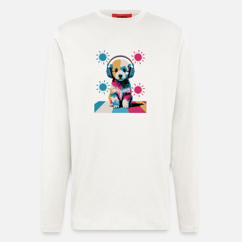 Pudel Welpe mit Kopfhörer - Langarmshirt - made by SPREAD - OFF WHITE