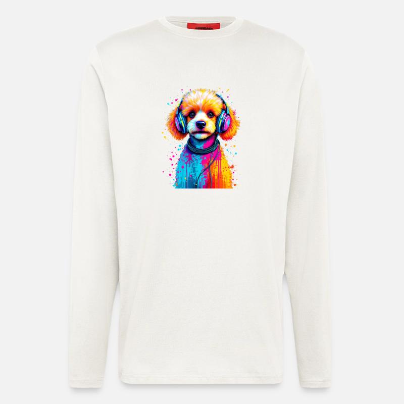 Pudel Welpe mit Kopfhörer - Langarmshirt - made by SPREAD  - OFF WHITE