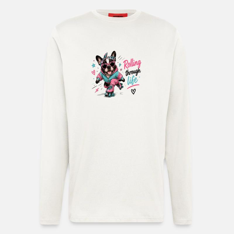 Rollender Hund – Lebensfreude - Langarmshirt - made by SPREAD  - OFF WHITE