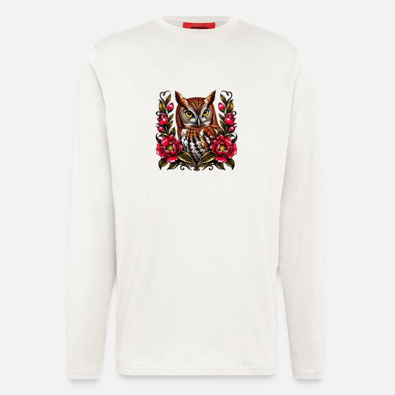 WaldEule im Blütenkranz - Langarmshirt - made by SPREAD  - OFF WHITE