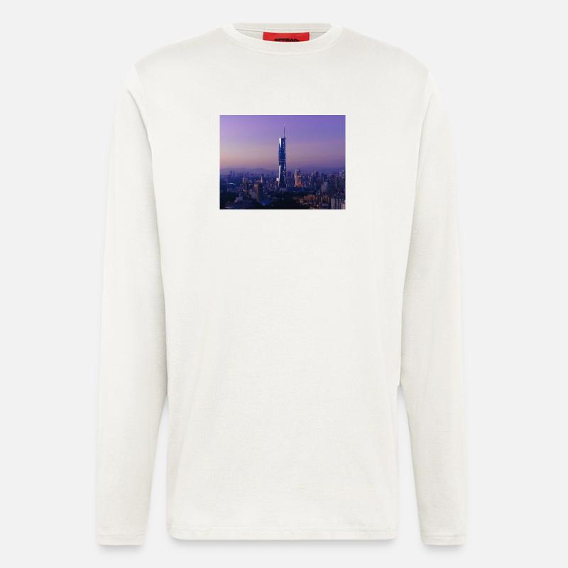 Silhouette du crépuscule avec flèche - Manches longues bio décontracté fabriqué en UE - OFF WHITE