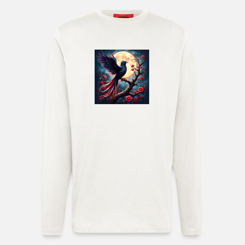 Blauer Phönix unter Vollmond - Langarmshirt - made by SPREAD  - OFF WHITE