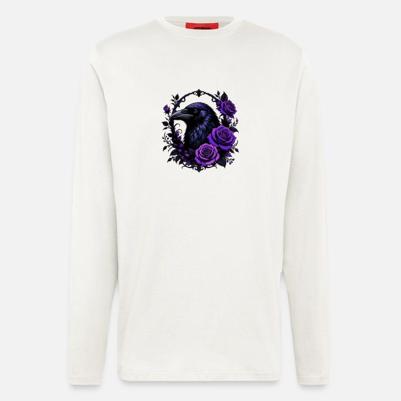 Night crow with violet roses - Longsleeve - made by SPREAD  - OFF WHITE