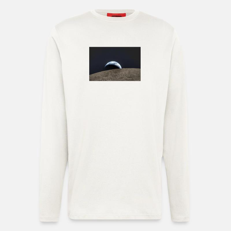 Terre sur la surface lunaire - Manches longues bio décontracté fabriqué en UE - OFF WHITE