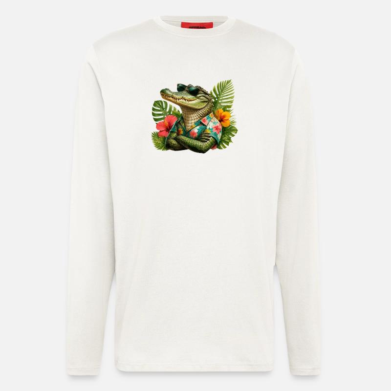 Look hawaïen d’alligator - Manches longues bio décontracté fabriqué en UE - OFF WHITE